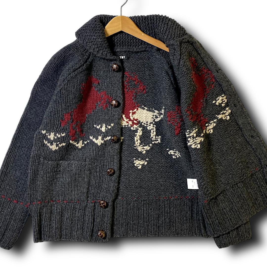 L 定価6600円 TMT カウチンニット カーディガン ニットブルゾン 黒