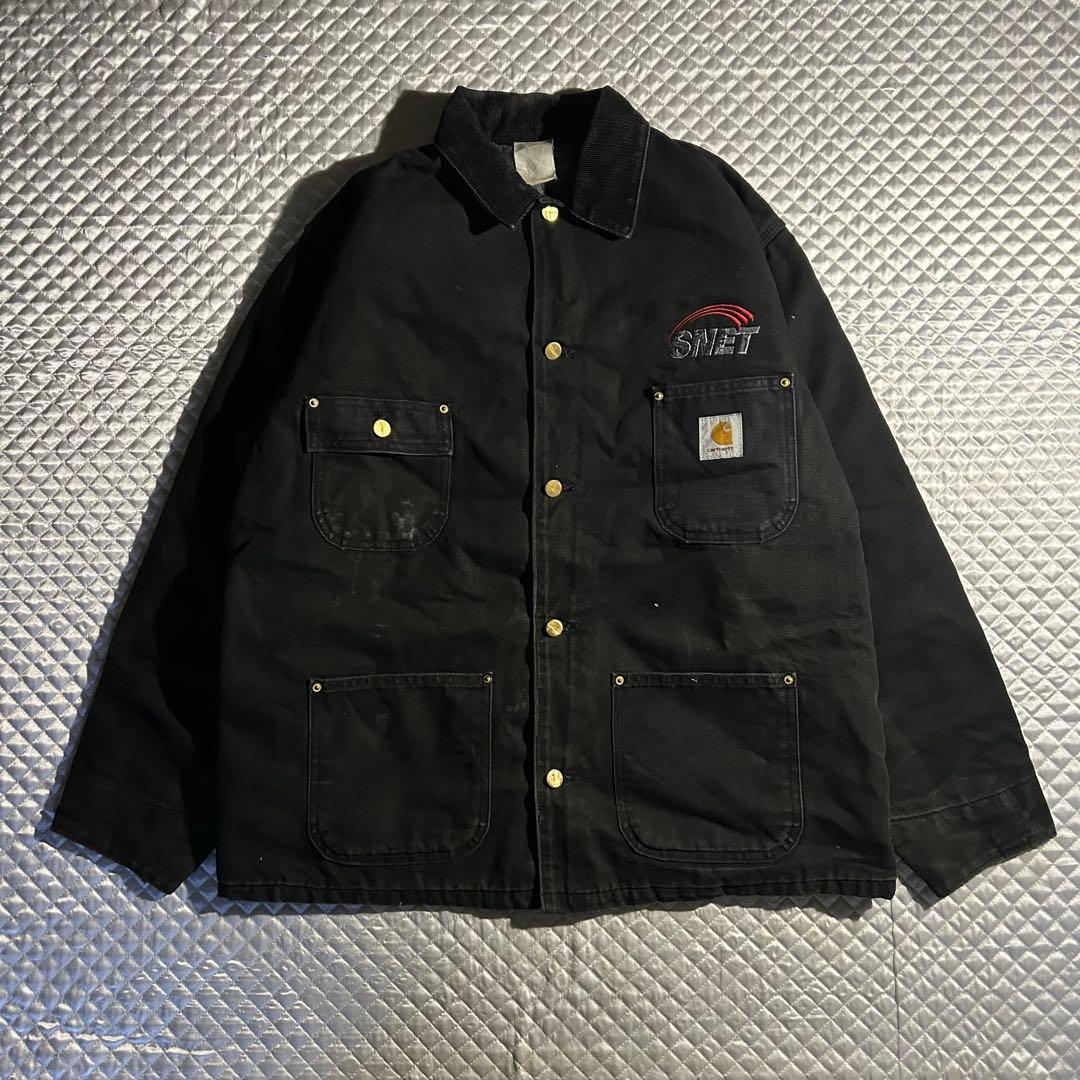 シ*ュ様 90s USA ミシガンチョアコート 黒 ブラック 企業刺繍 カバーオ