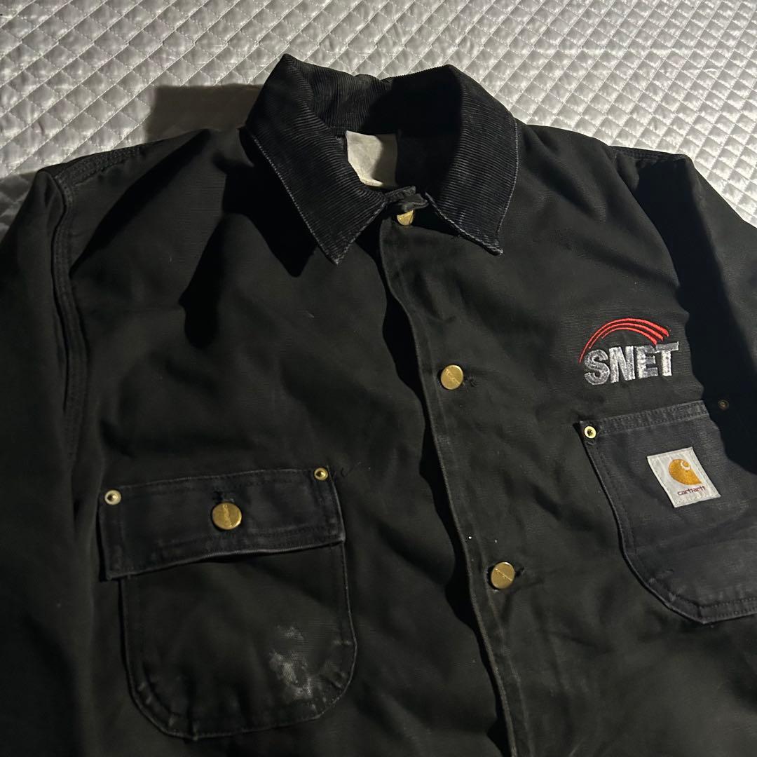 シ*ュ様 90s USA ミシガンチョアコート 黒 ブラック 企業刺繍 カバーオ