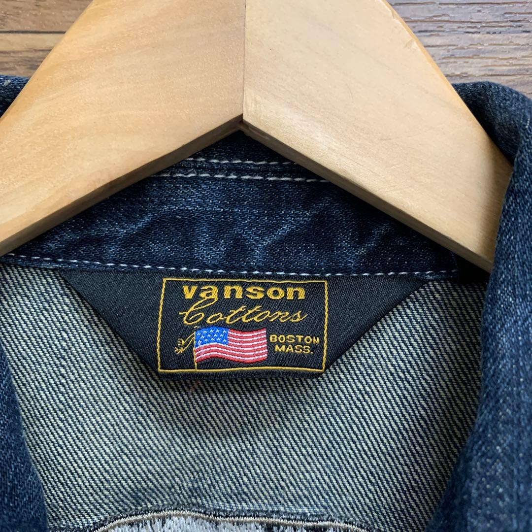 中古 VANSON 総刺繍 デニム オーバーオール つなぎ フライングエンブレム