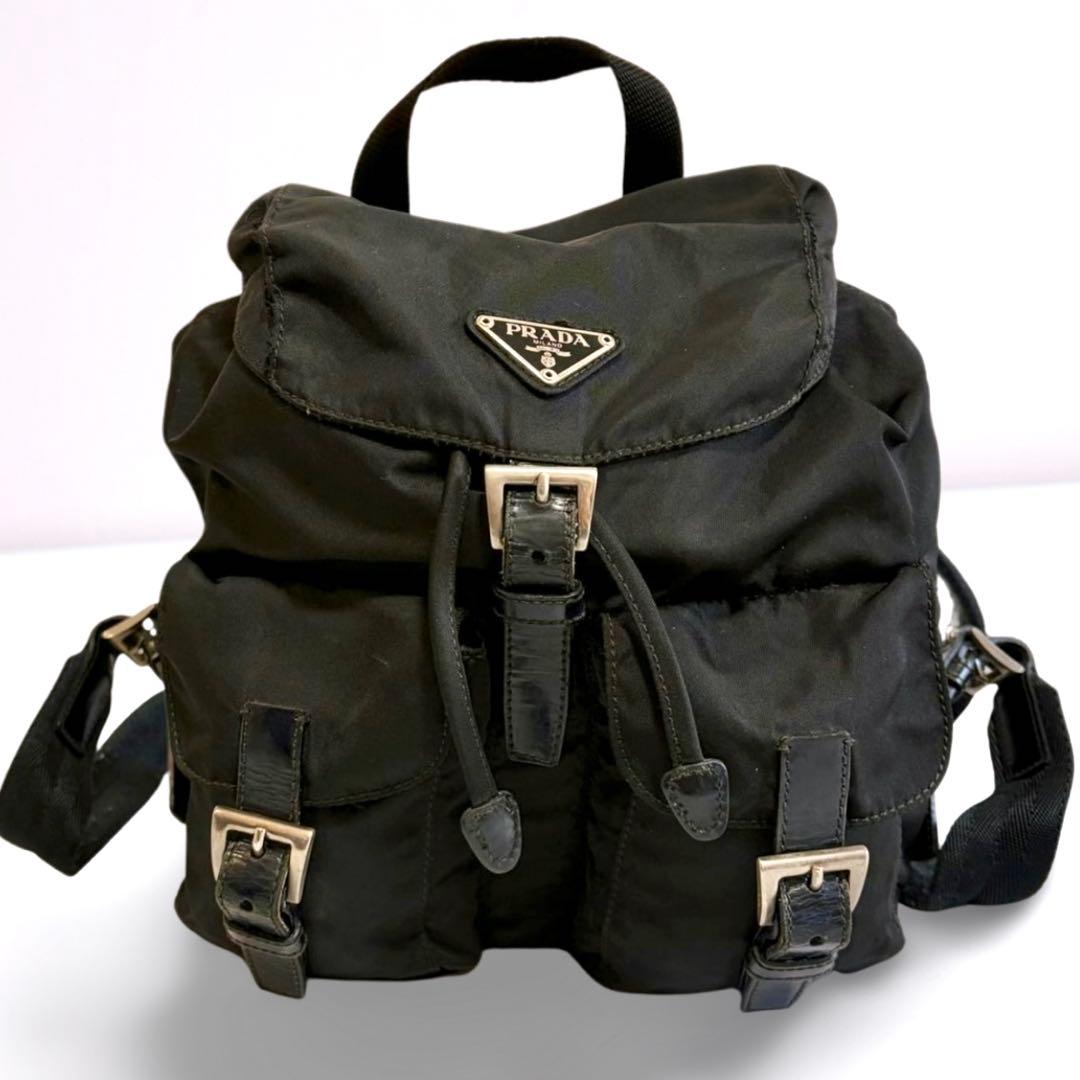 【正規品】プラダ PRADA ナイロン ミニリュック 黒 三角ロゴ カード付き