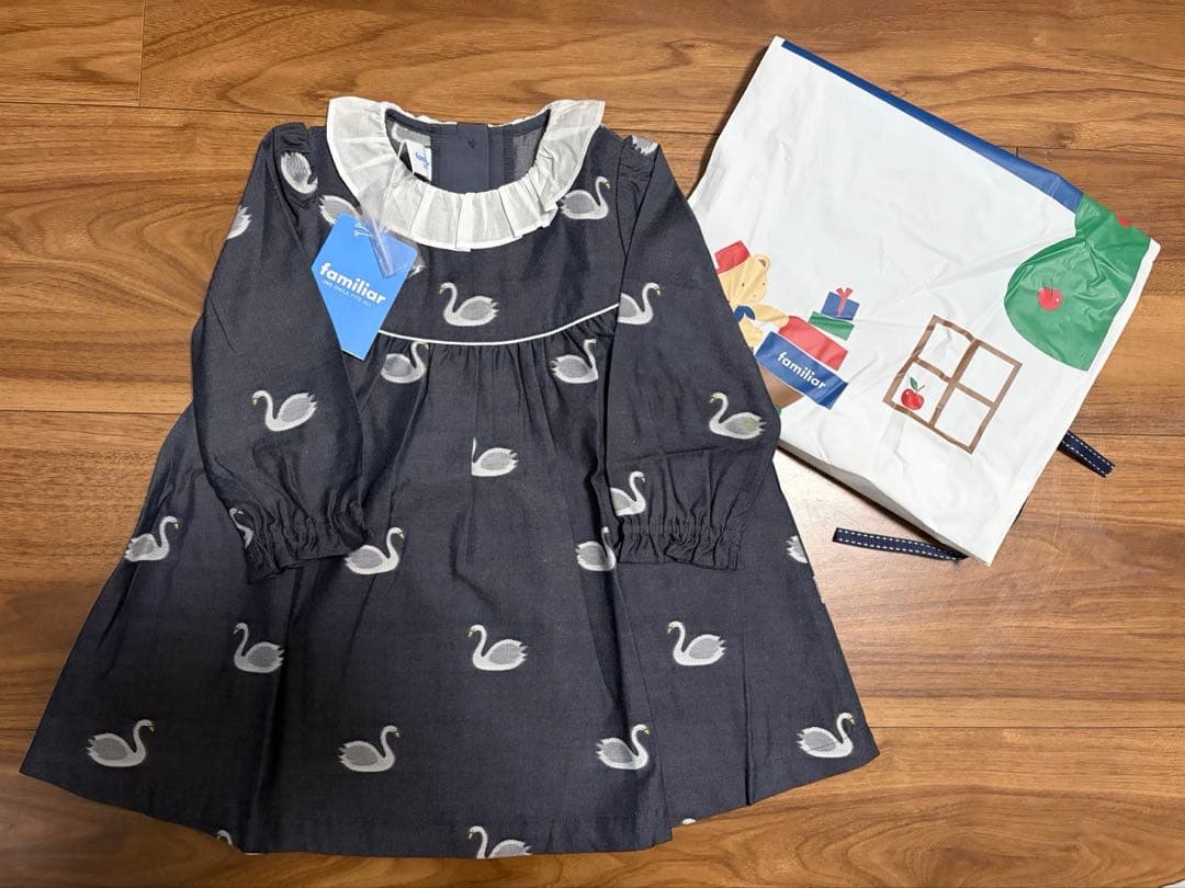 ファミリア♡スワン♡ワンピ♡80♡ネイビー♡デニム♡ダンガリー♡