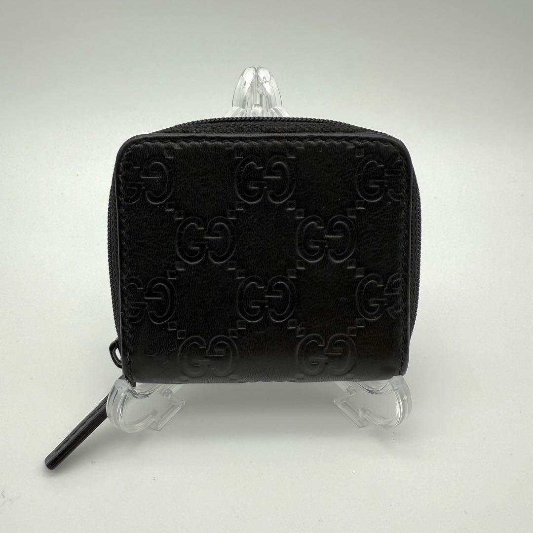 美品　グッチ 小銭入れ ケース GG シマレザー ラウンドジップ　黒