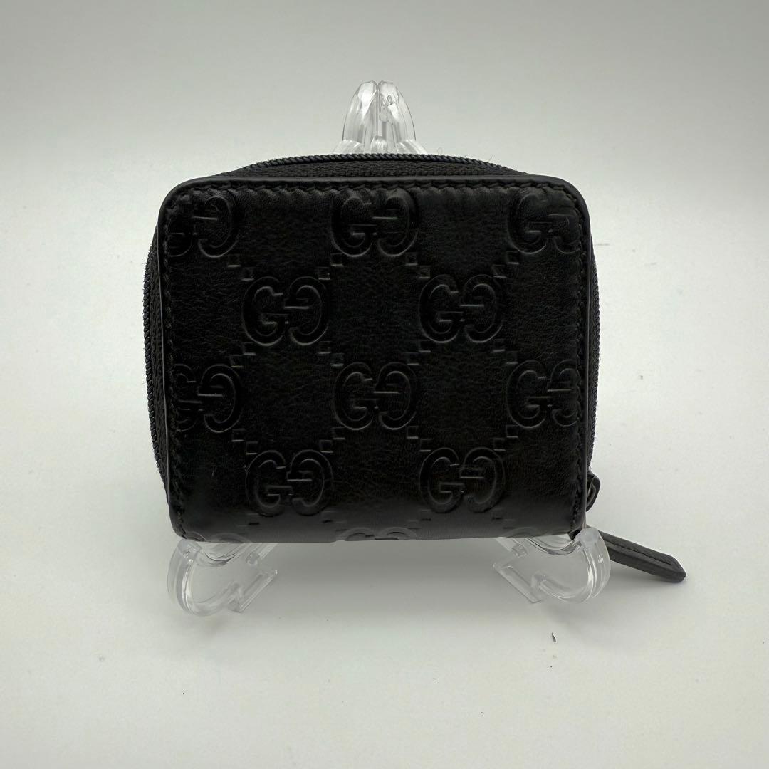 美品　グッチ 小銭入れ ケース GG シマレザー ラウンドジップ　黒
