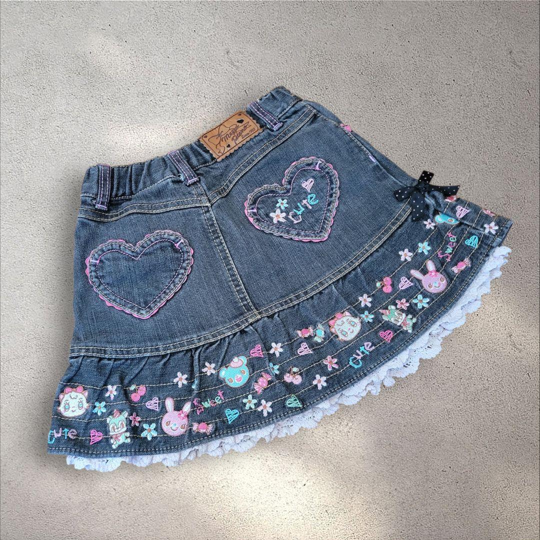 【当時物】Mezzo piano ミミポポちゃん デニムスカート刺繍 平成レトロ