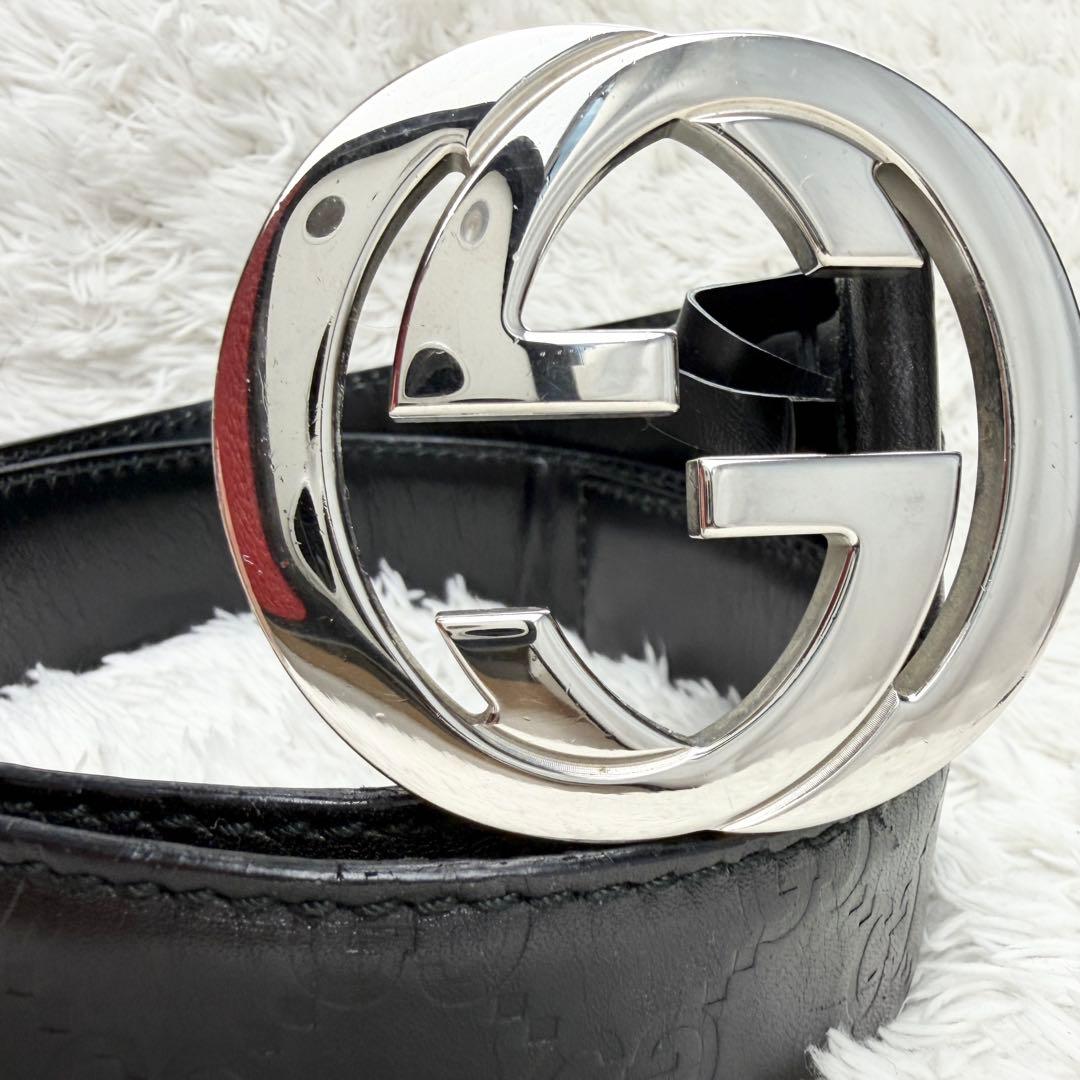 【極美品】GUCCI ベルト インターロッキング GG デカロゴ シルバー