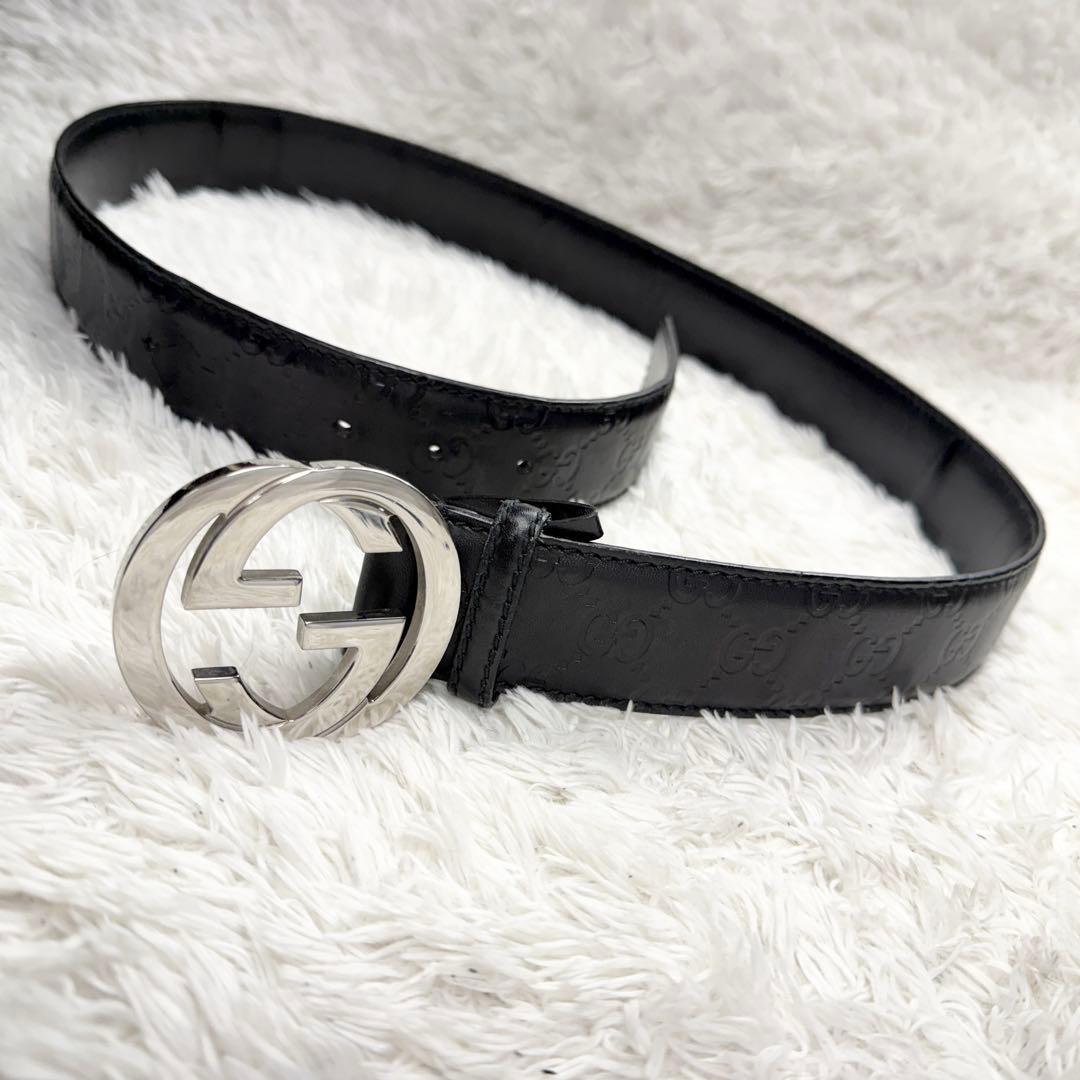 【極美品】GUCCI ベルト インターロッキング GG デカロゴ シルバー
