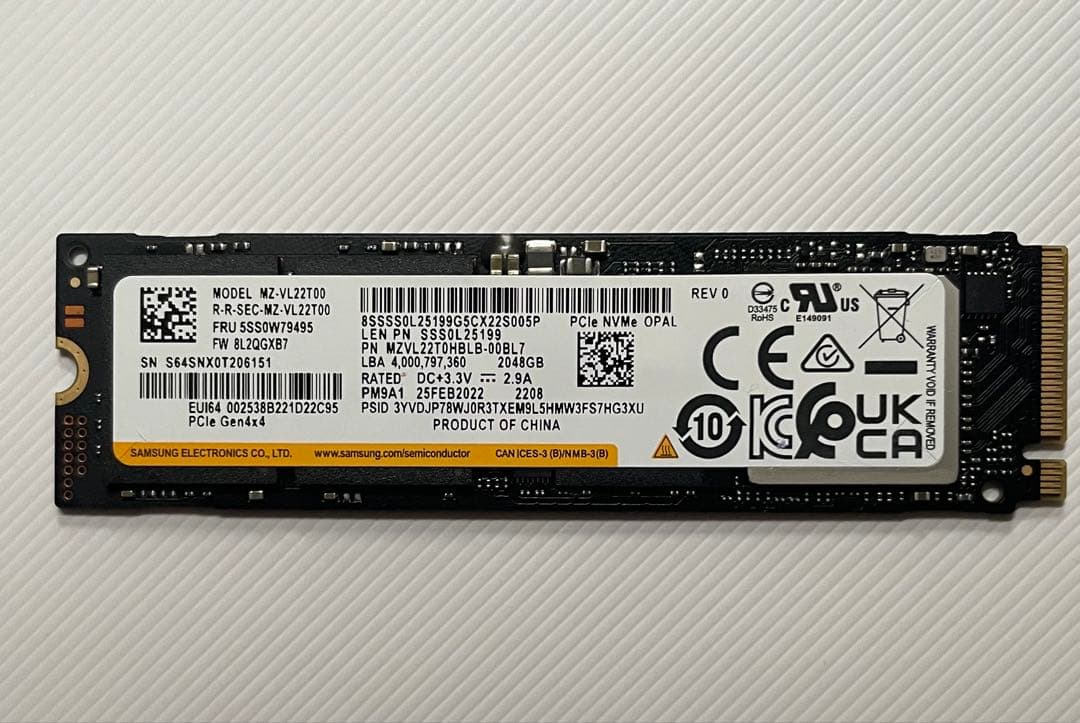 内蔵型SSD Samsung MZ-V212T0B 2TB SSD