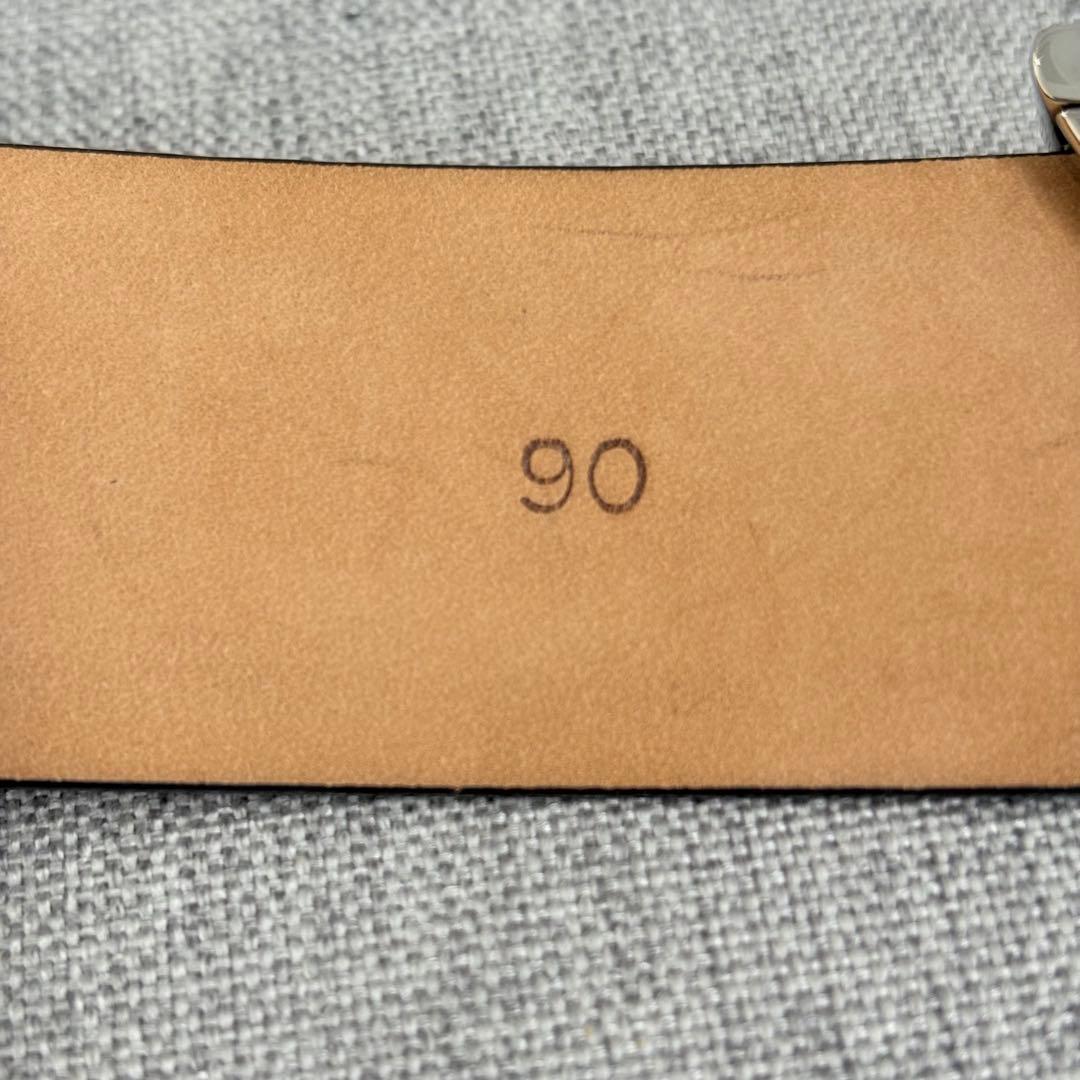 新品 Ferragamo メンズ ベルト シルバーラメ金具 ブラックレザー 90