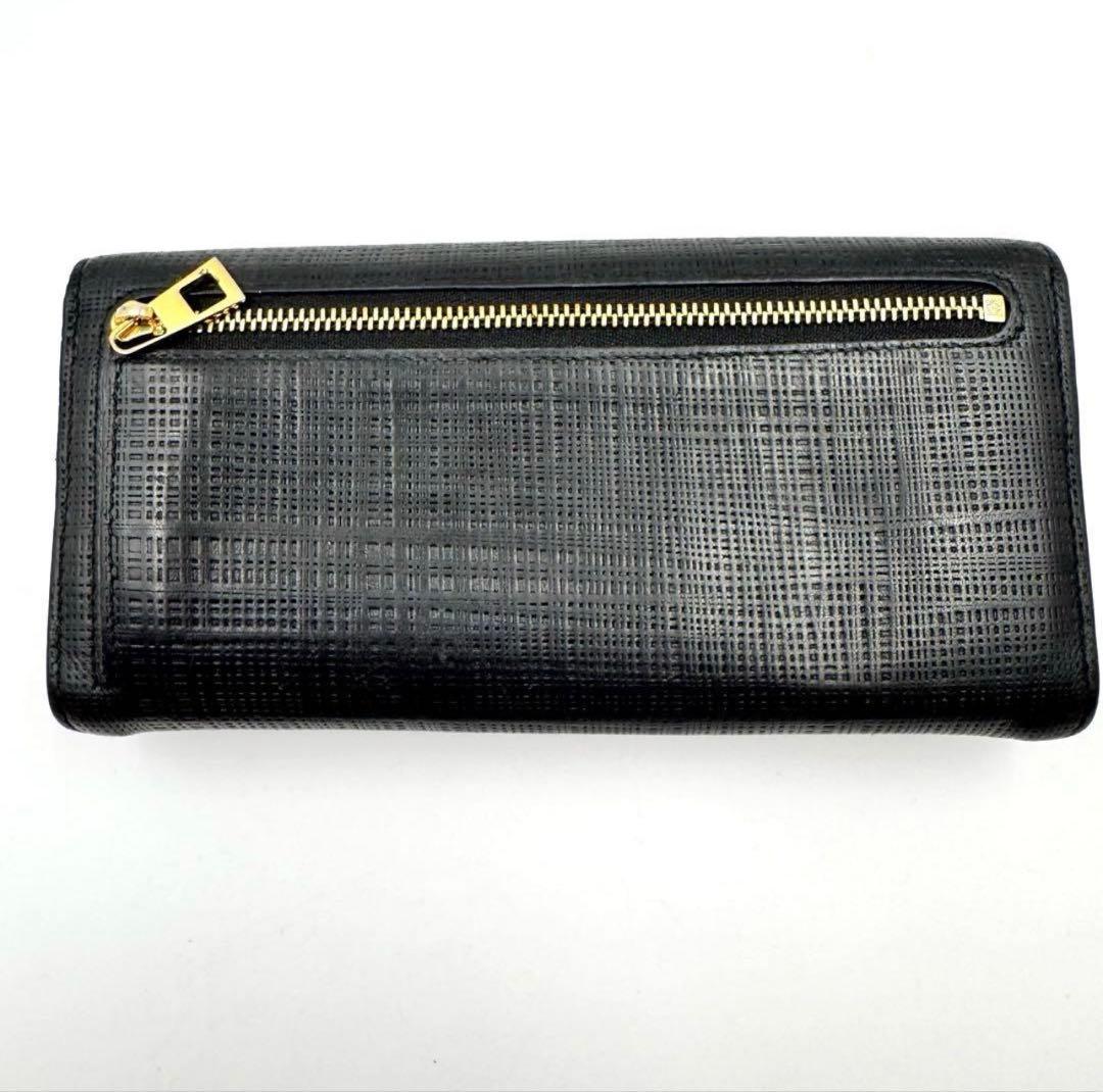 【美品】LOEWE 長財布　アナグラム　リネン　ブラック　　レザー