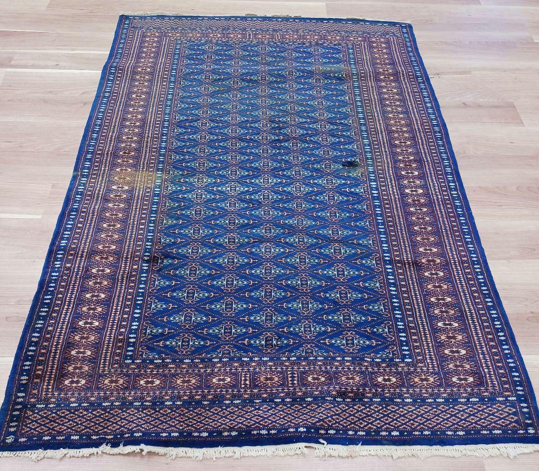 専用Y3139 パキスタン絨毯 ウール 手織り 187×126㎝ トライバルラグ