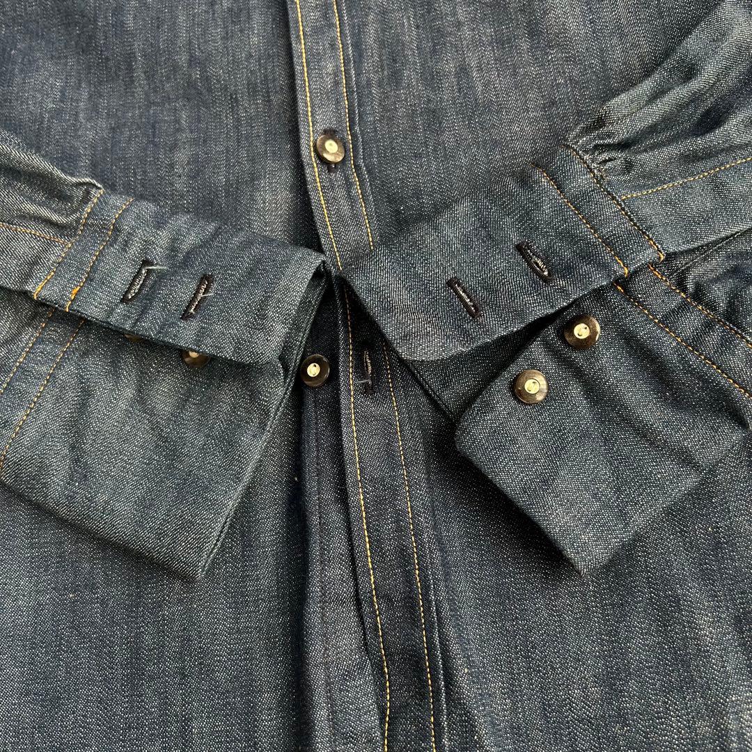 【極美品】45R インディゴ染め デニムシャツ コットン100%サイズ3 Ｒ刺繍