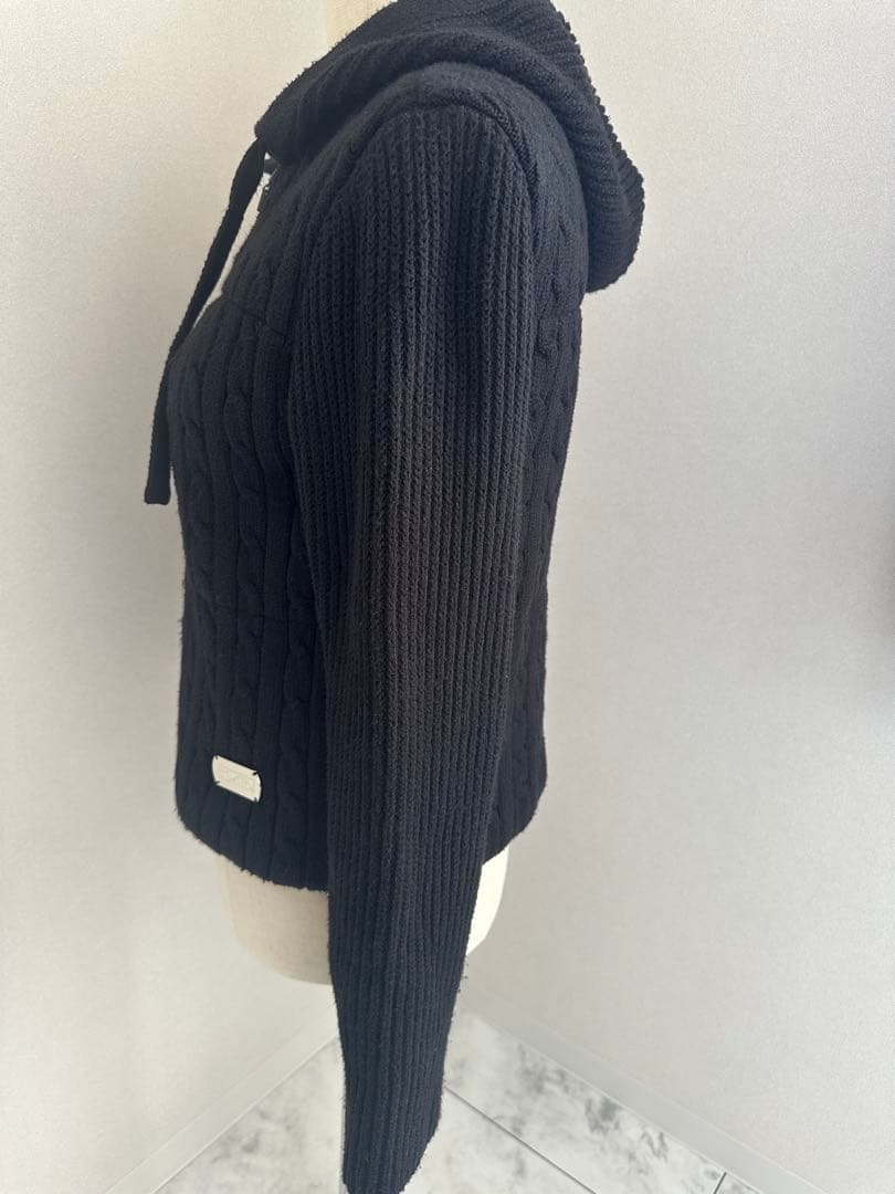 FOXEY♡フード付きケーブル編みジャケット ブラック