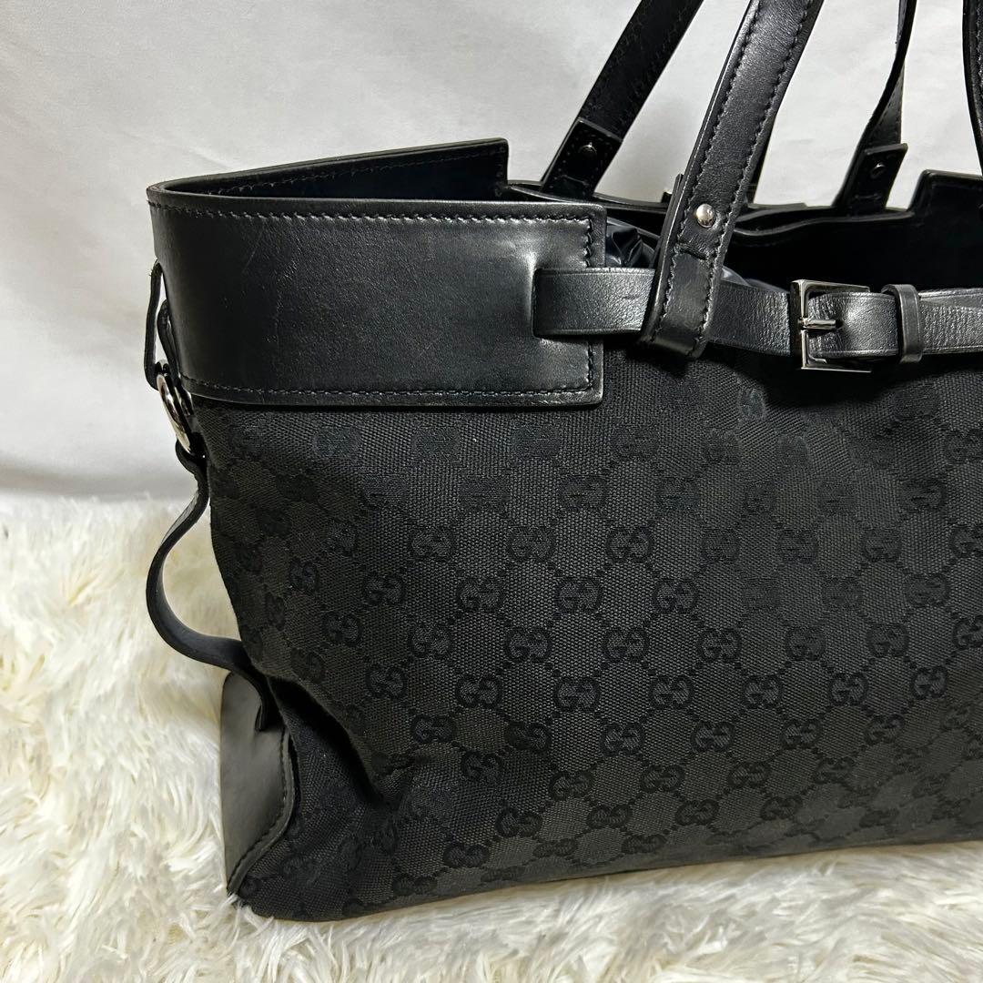 GUCCI トートバッグ　106251 シマ　A4収納可能　レザー　キャンバス