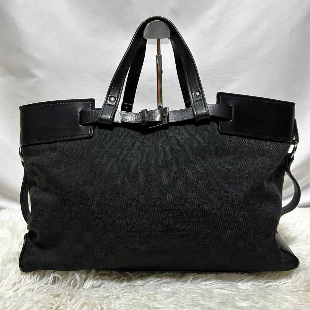 GUCCI トートバッグ　106251 シマ　A4収納可能　レザー　キャンバス