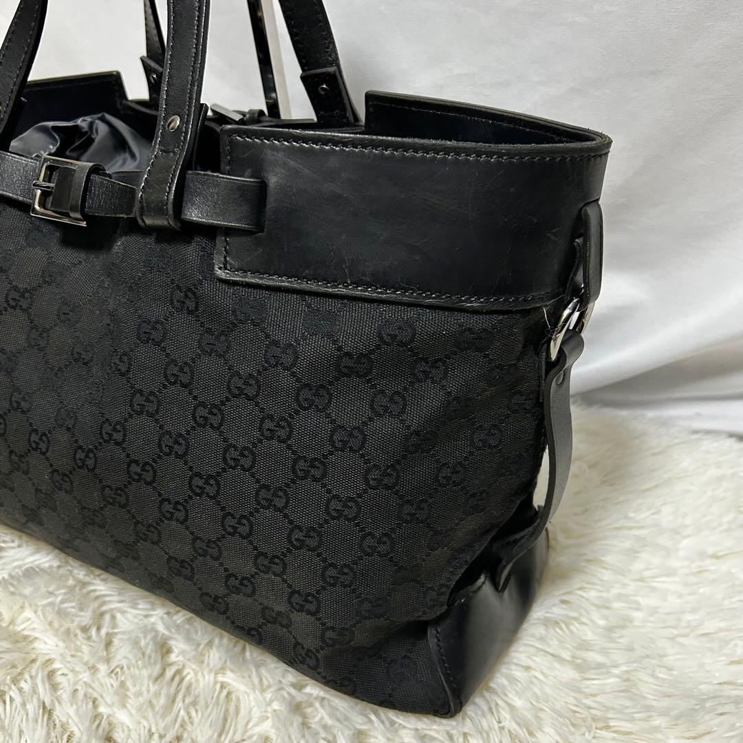 GUCCI トートバッグ　106251 シマ　A4収納可能　レザー　キャンバス