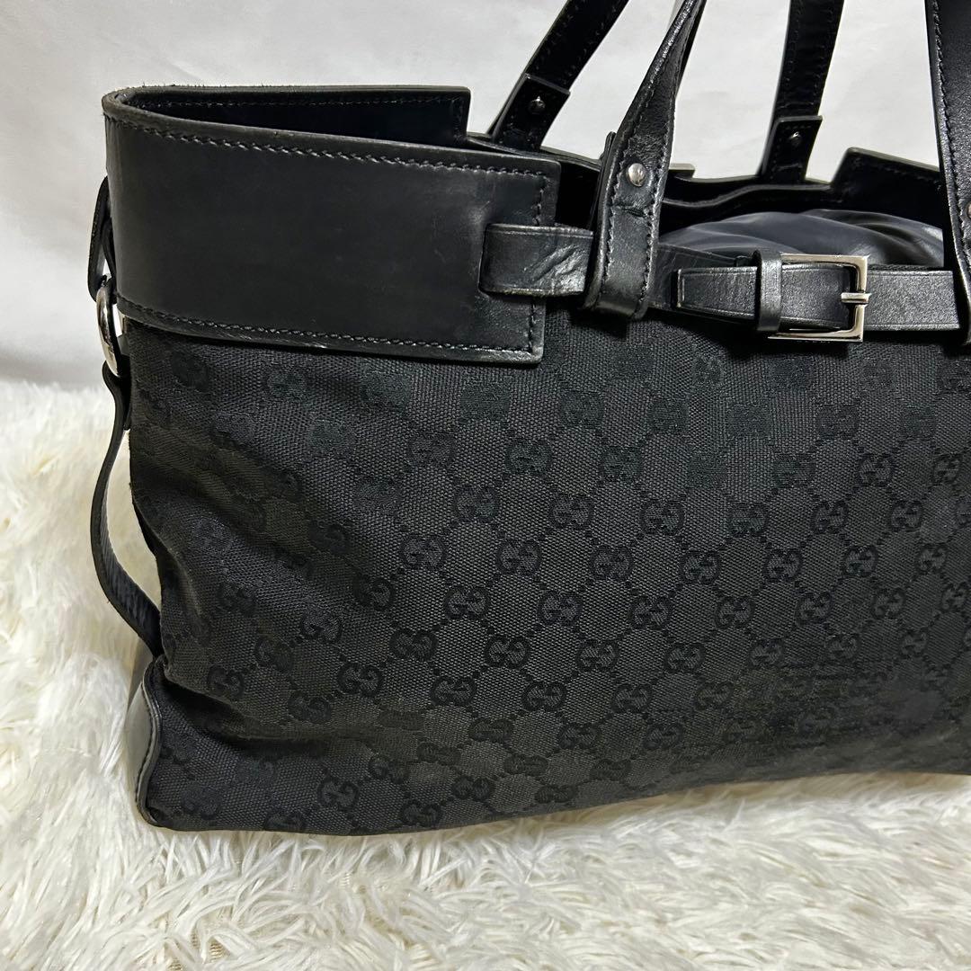 GUCCI トートバッグ　106251 シマ　A4収納可能　レザー　キャンバス