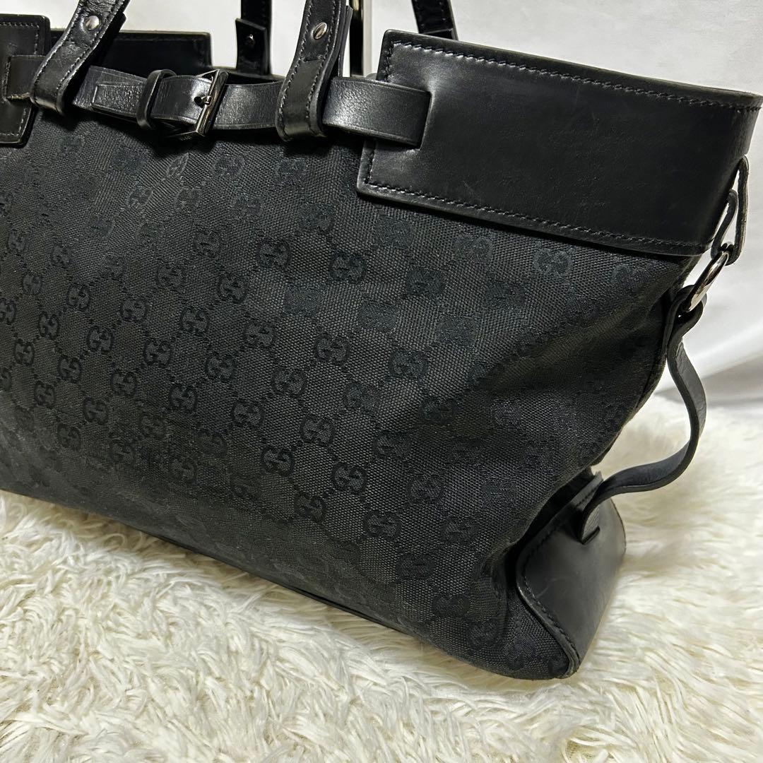 GUCCI トートバッグ　106251 シマ　A4収納可能　レザー　キャンバス