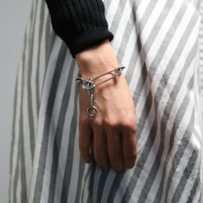 安全ピン 長アズキ チェーン ダイヤモンド ブレスレット L