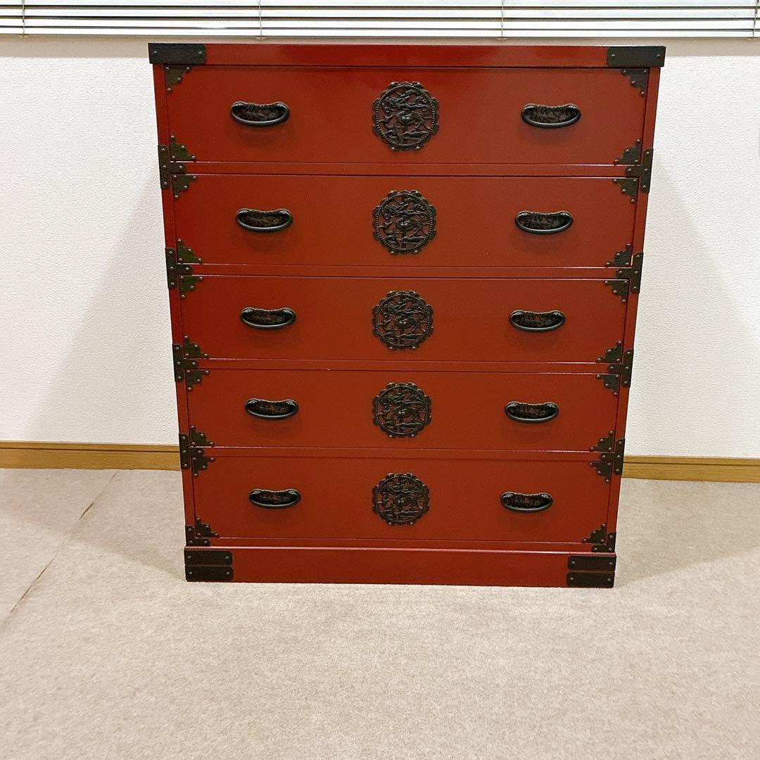 仙台箪笥 五段 赤家具 鉄金具 和箪笥 伝統工芸 和家具