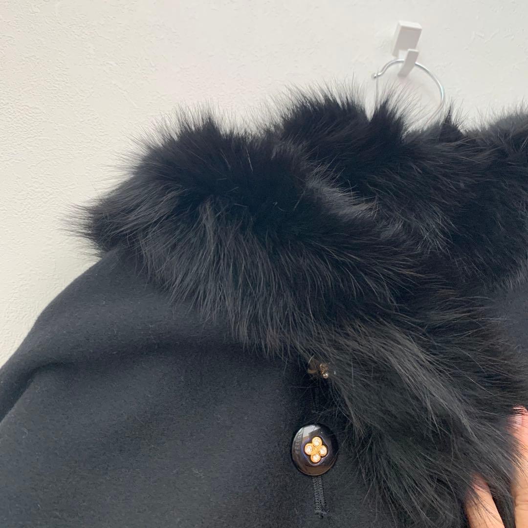 美品⭐︎vivreビブレ　黒　カシミヤ　ケープ　フォックスファー付　ポンチョコート