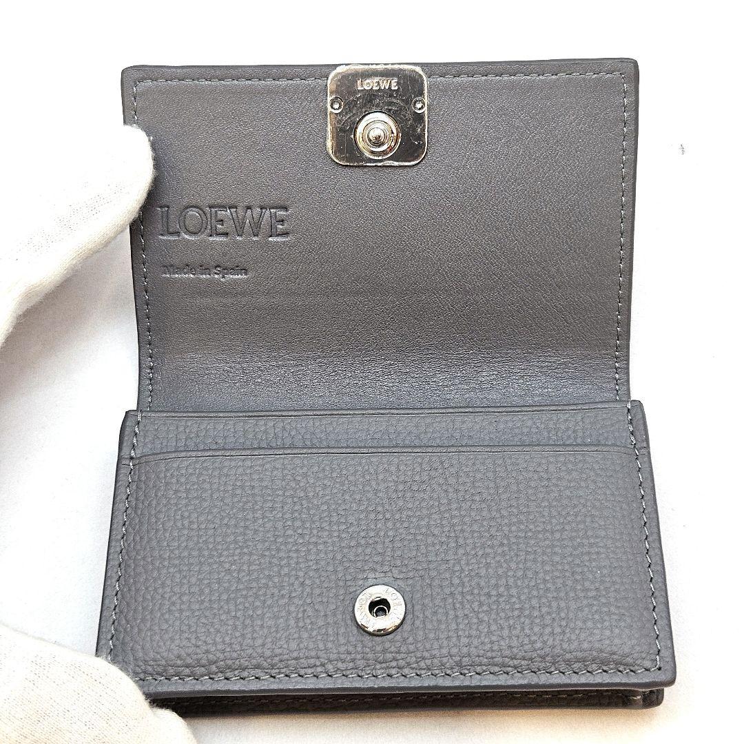 極美品 LOEWE ロエベ 名刺入れ カードケース アナグラム グレー レザー
