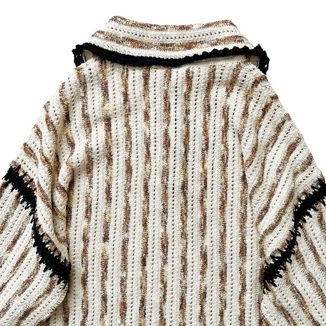 Ameri 　HAND STITCH STRIPE KNIT TOP　ベージュ