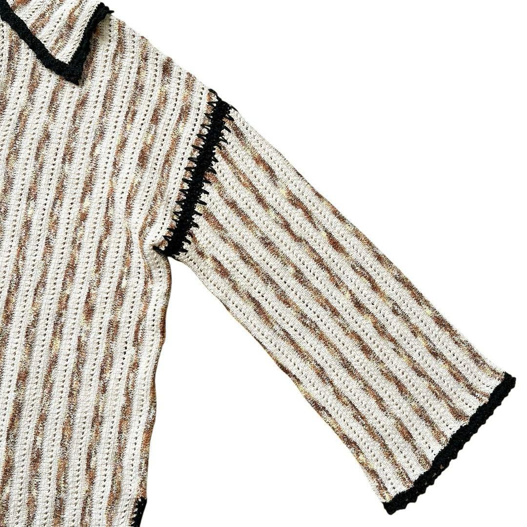 Ameri 　HAND STITCH STRIPE KNIT TOP　ベージュ