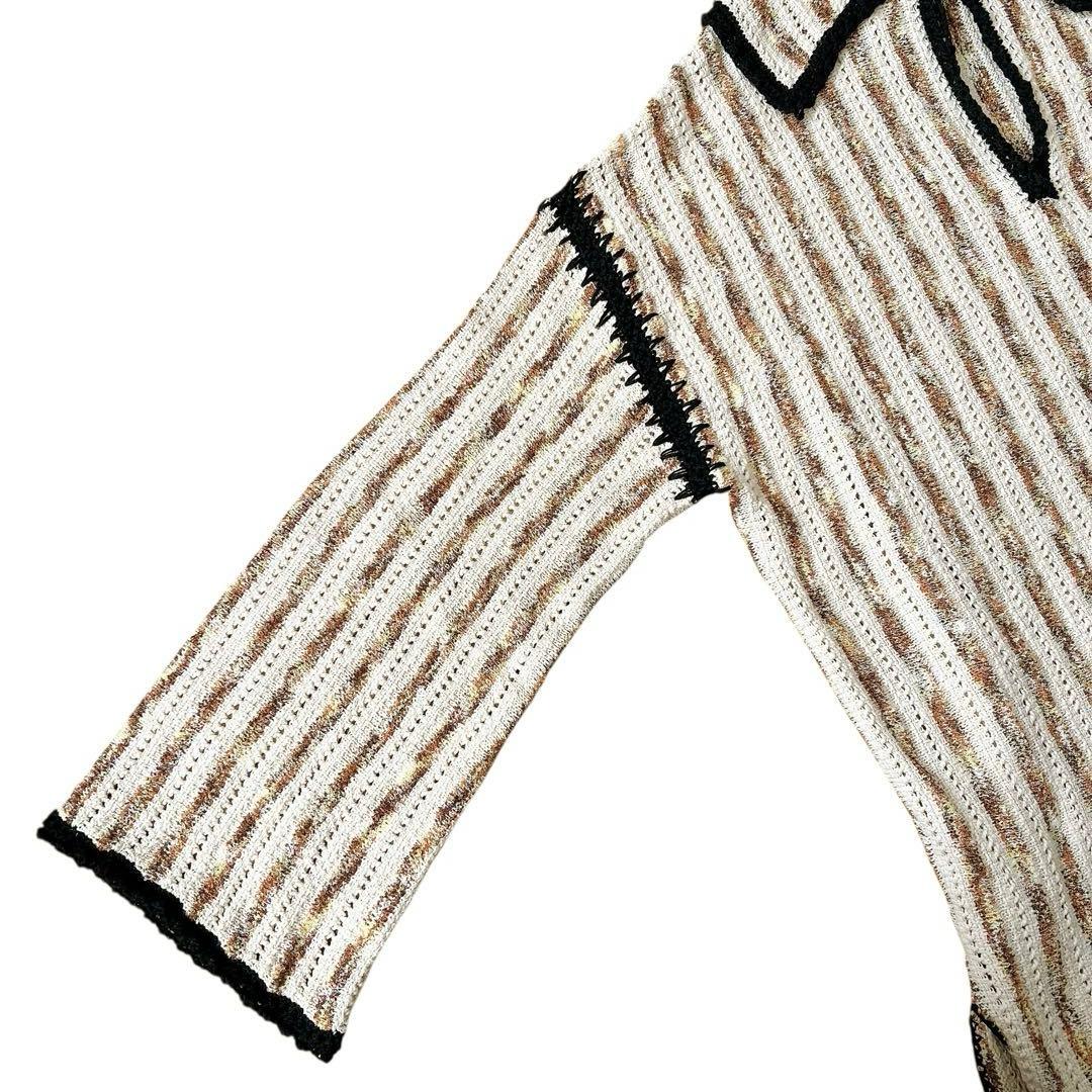 Ameri 　HAND STITCH STRIPE KNIT TOP　ベージュ