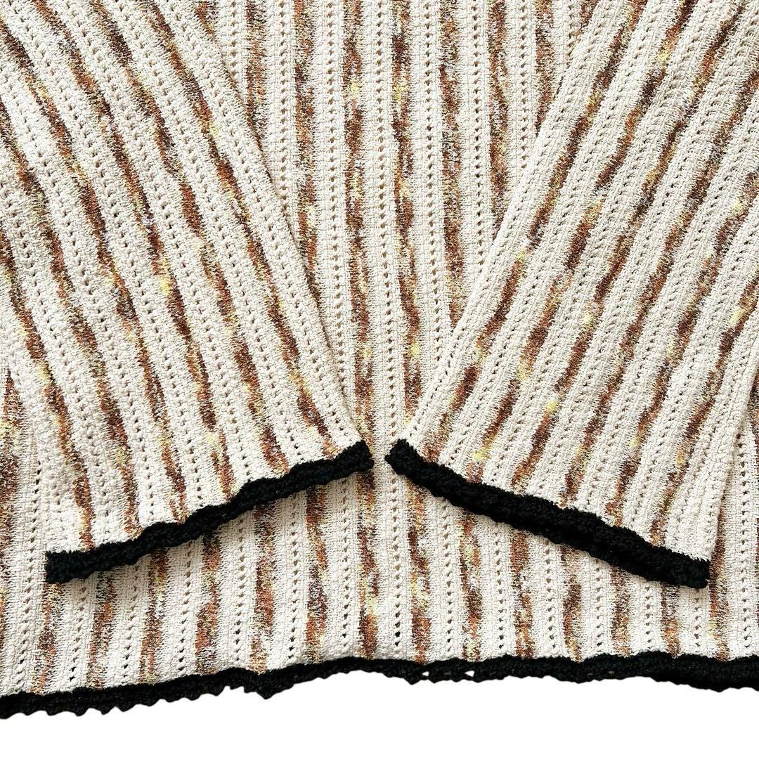 Ameri 　HAND STITCH STRIPE KNIT TOP　ベージュ