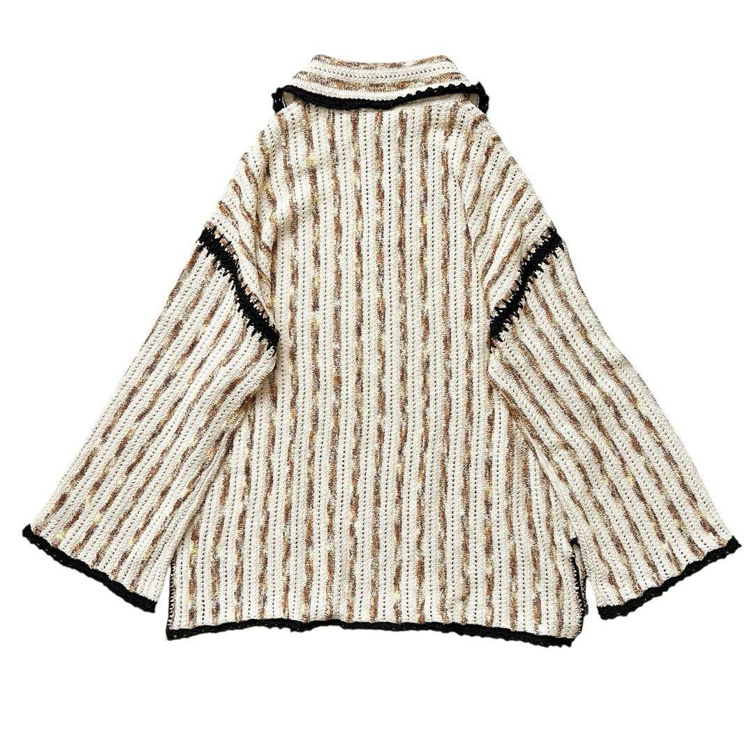 Ameri 　HAND STITCH STRIPE KNIT TOP　ベージュ