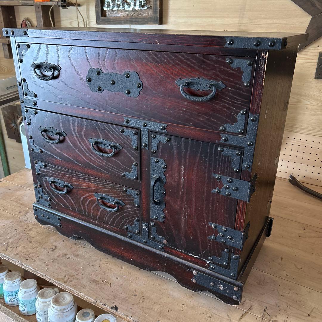 和箪笥 民芸調 時代箪笥風 引き出し収納 金具付き 和モダン 車箪笥