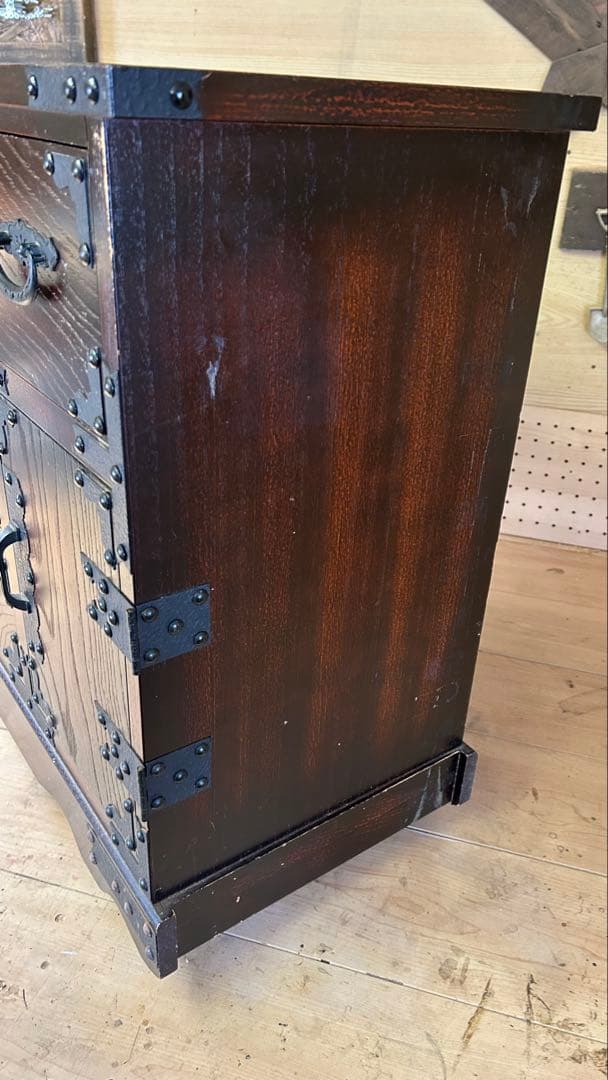 和箪笥 民芸調 時代箪笥風 引き出し収納 金具付き 和モダン 車箪笥