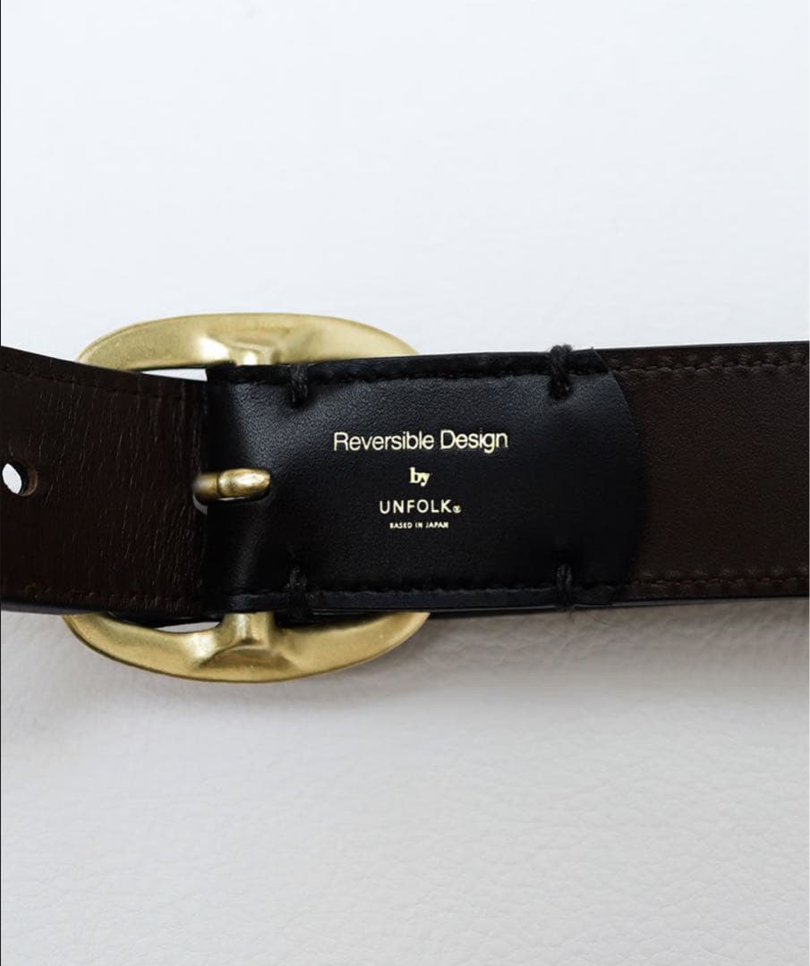 unfolk リバーシブルレザーベルト ゴールド