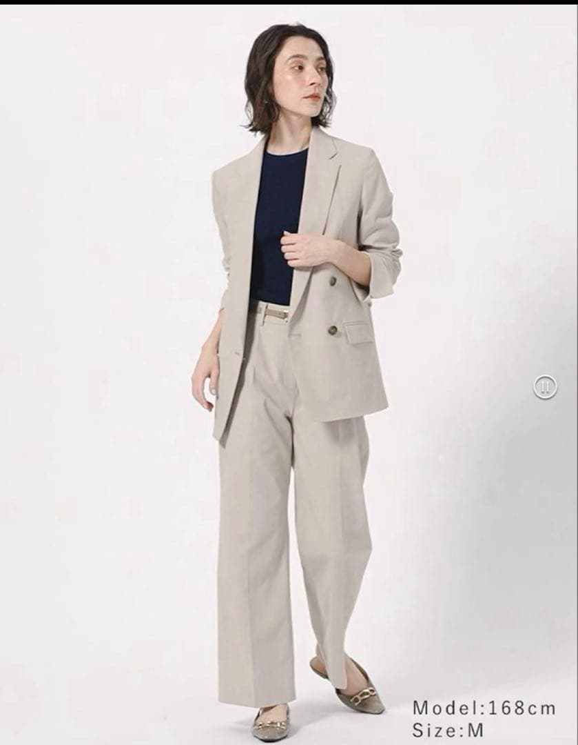 【値下げ】PLST プラステ リネンブレンドダブルジャケット ワイドパンツ L