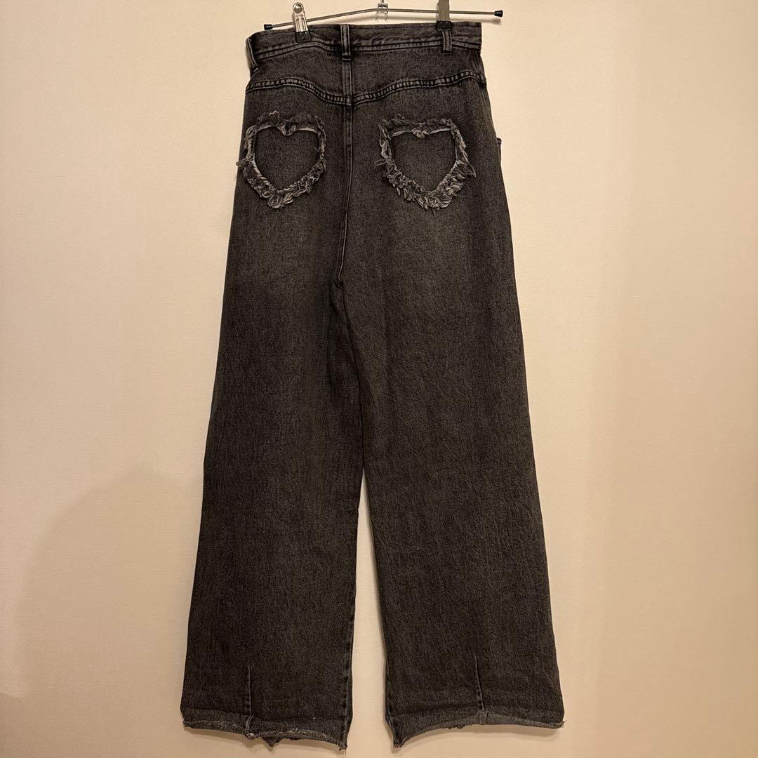 Ameri ダークグレー ワイドレッグデニム 26