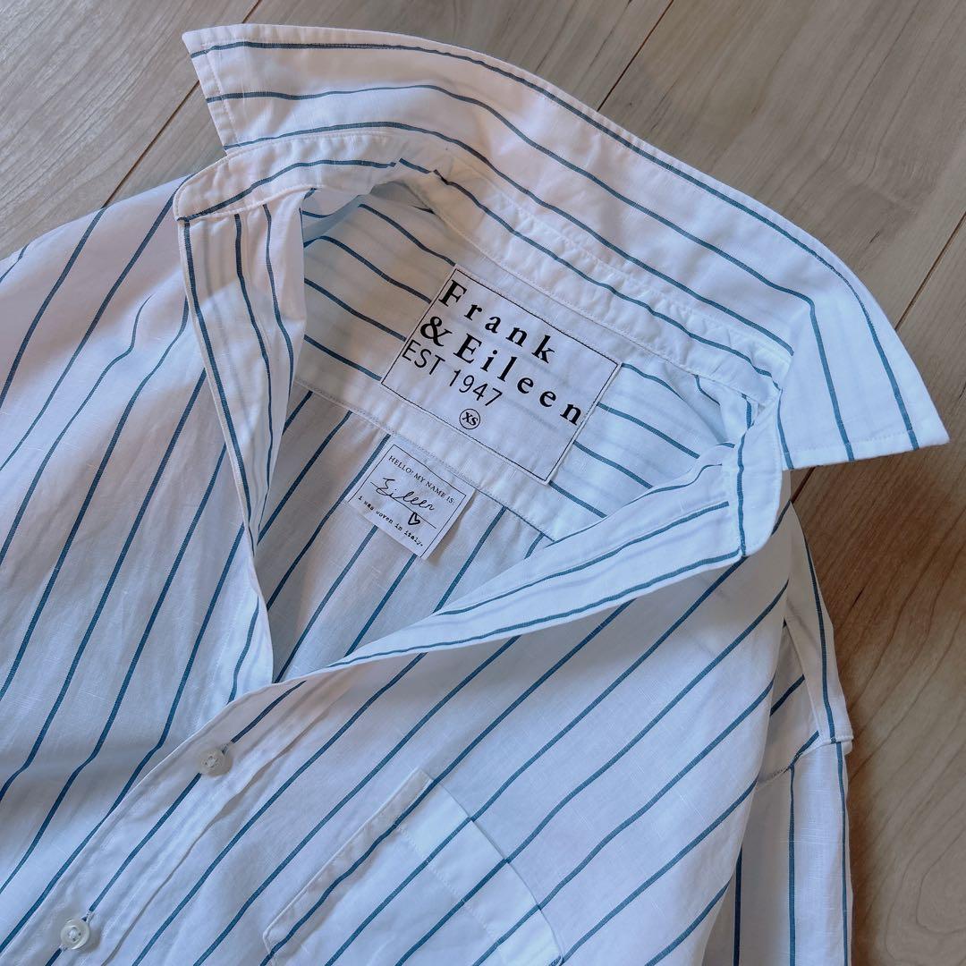 美品＊フランク&アイリーン ゆったりXS 綿麻 ストライプシャツ EILEEN