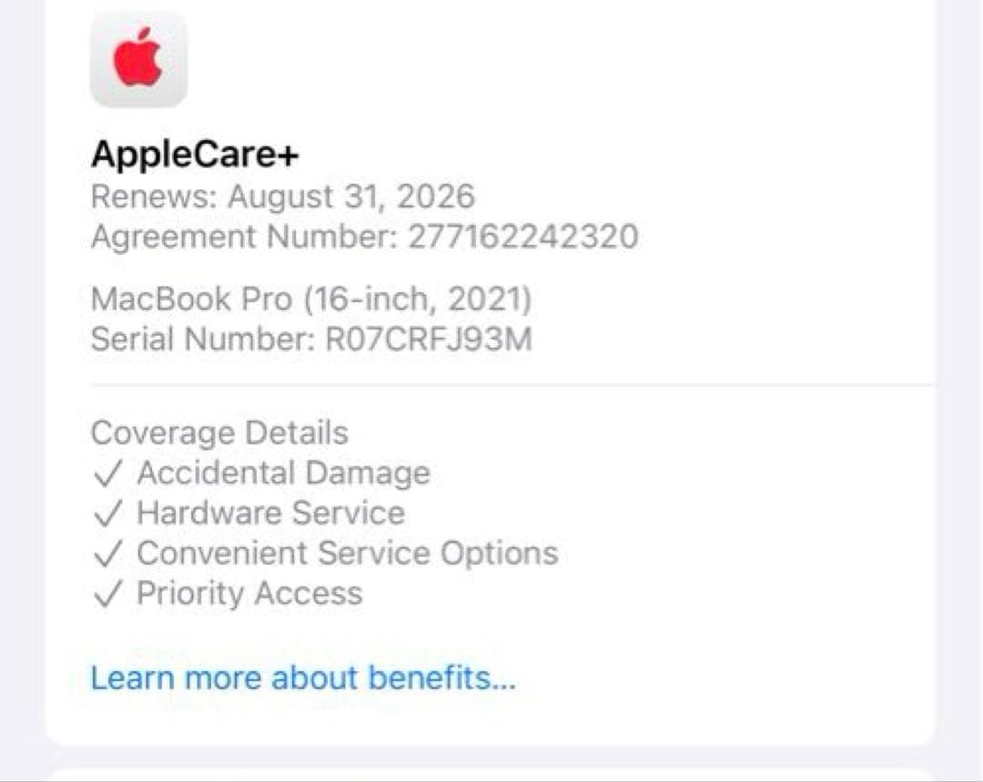 Apple Care 付きM1 Pro MacBook Pro 16 2021