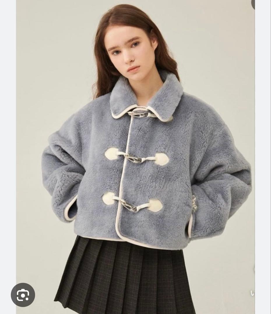 noirnine ヌアールナインフェイクファーダッフルコート　ブルー