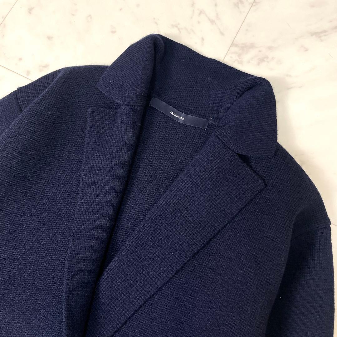 専用【美品】フレームワーク 23AWミラノリブニットジャケット F ネイビー