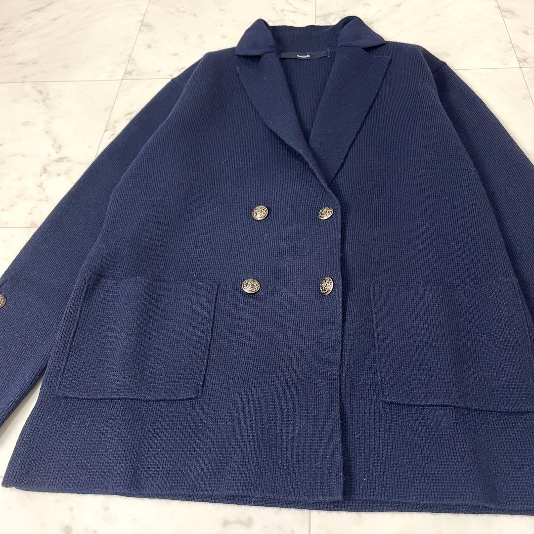 専用【美品】フレームワーク 23AWミラノリブニットジャケット F ネイビー