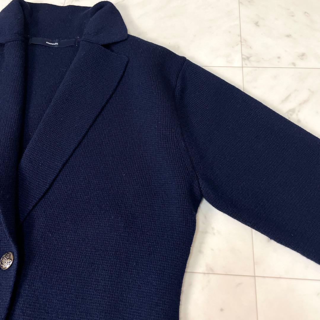 専用【美品】フレームワーク 23AWミラノリブニットジャケット F ネイビー