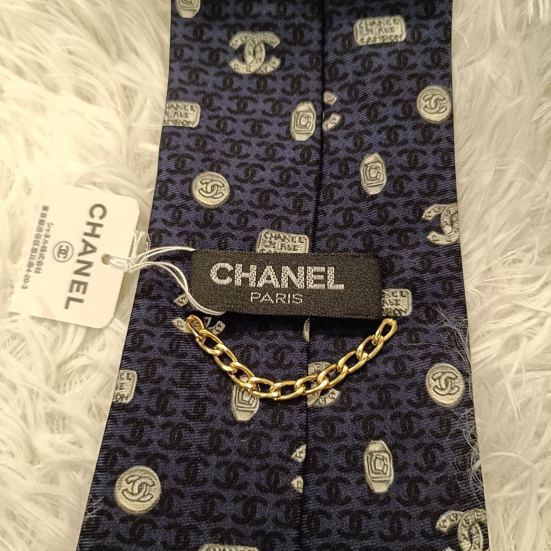 極美品✨️　CHANEL ネイビー　紺 ロゴ ネクタイ　シャネル　シルク