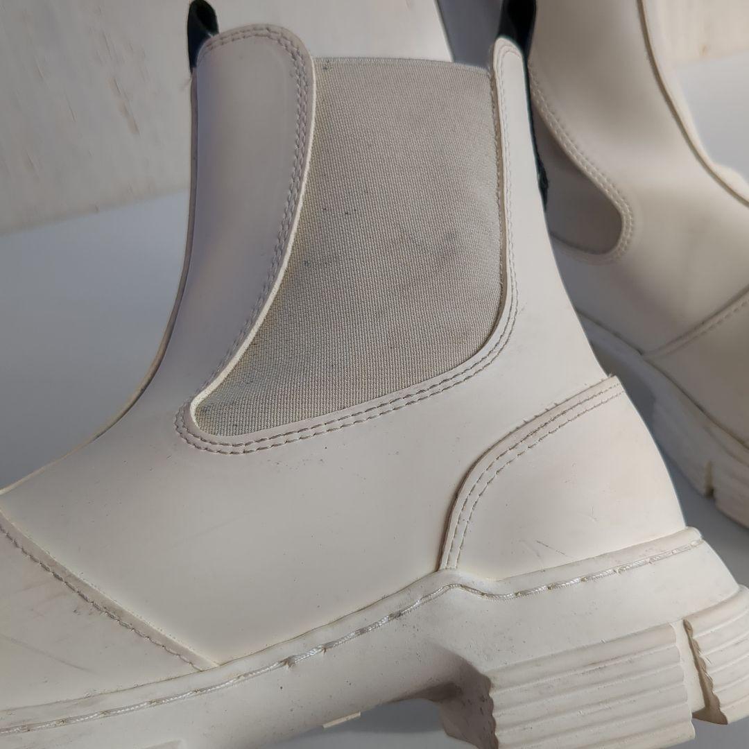 GANNI*37 ホワイト サイドゴアブーツ 厚底*リサイクルラバー