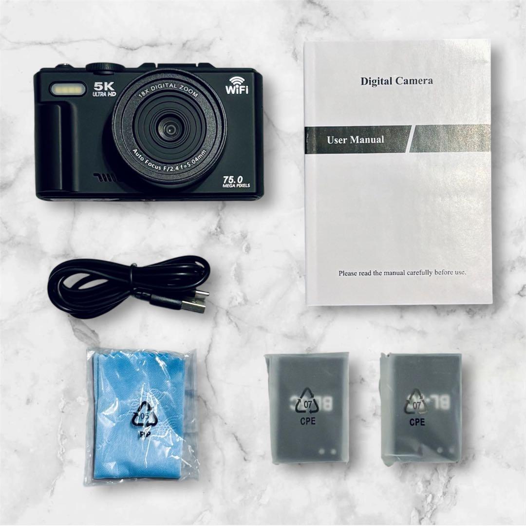 デジタルカメラ 5K動画 7500万画素 デジカメ Micro SDカード付き