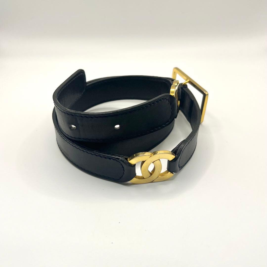 希少✨　CHANEL ココマーク　ベルト　ブラック　レザー　ゴールド　レディース