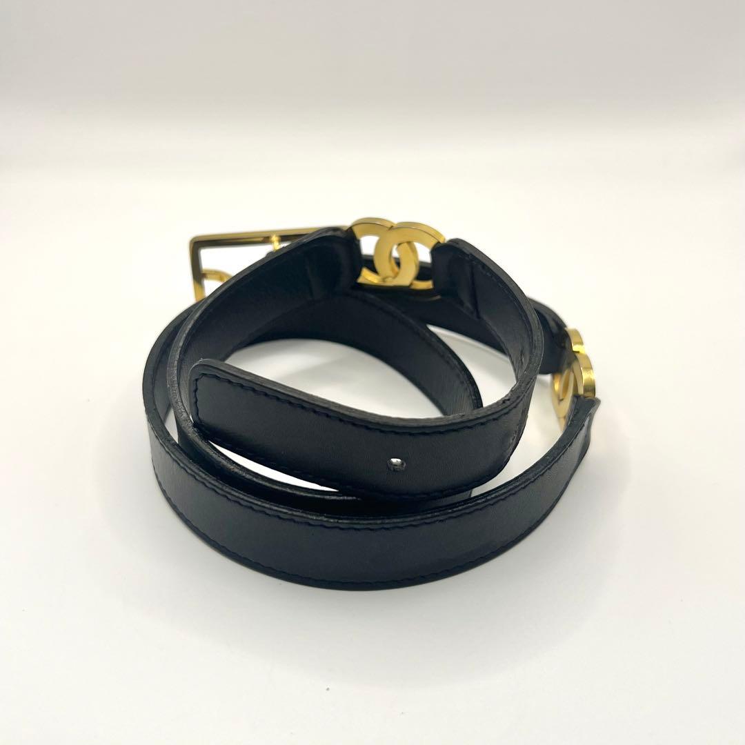 希少✨　CHANEL ココマーク　ベルト　ブラック　レザー　ゴールド　レディース