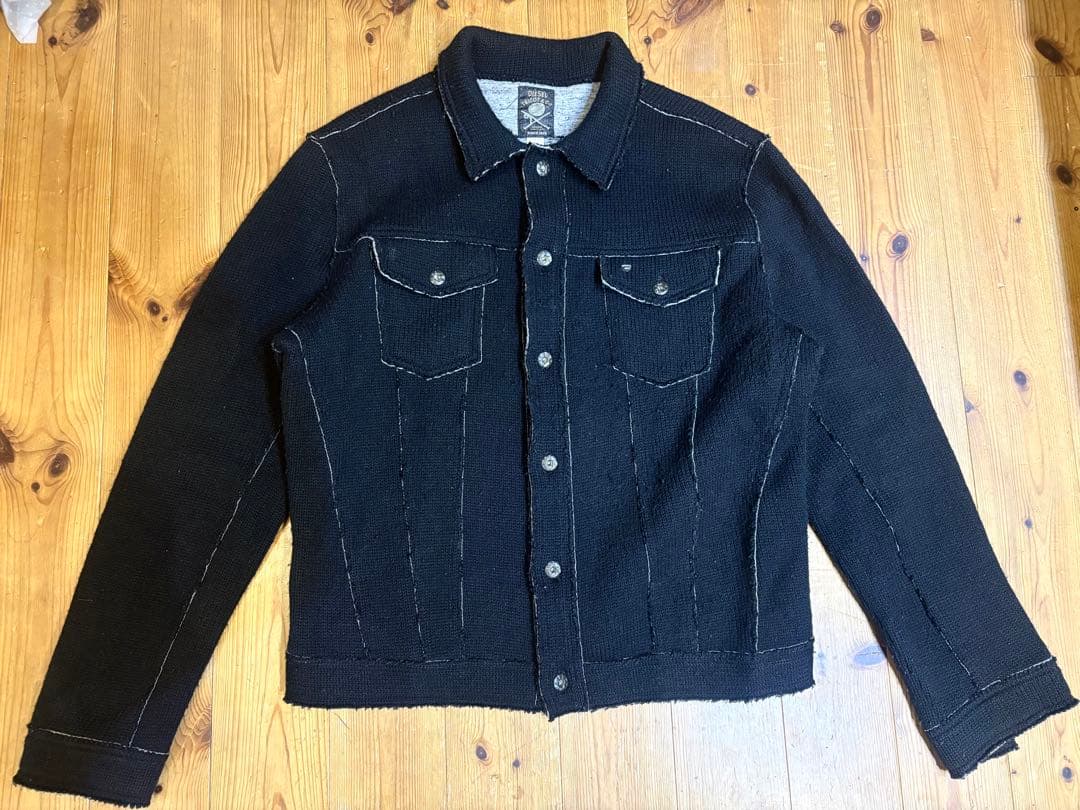 DIESEL ディーゼル　ニット生地　デニムジャケット調　ブラックジャケット