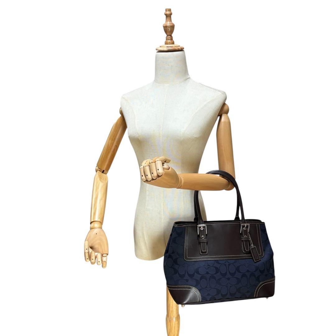 COACH コーチ ハンドバッグ シグネチャー ネイビー ブラウン 11220