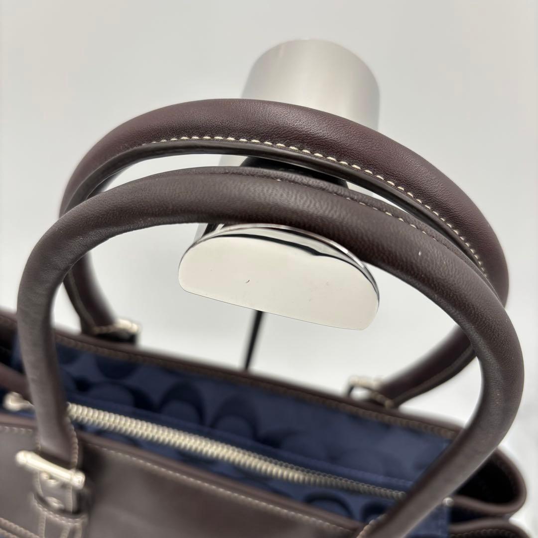 COACH コーチ ハンドバッグ シグネチャー ネイビー ブラウン 11220